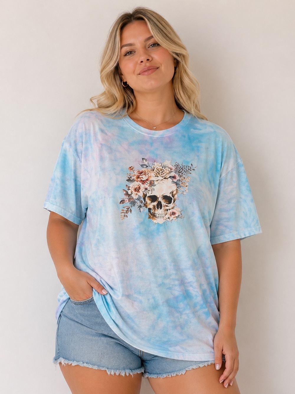 Gildan Ice Dyed Floral Skull Tshirt XLarge